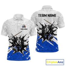 Load image into Gallery viewer, Customizable polo shirt with 8-ball design on a white background, featuring 'Chiptee Amz' branding.
