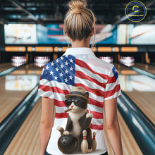 Load image into Gallery viewer, Custom US Flag Funny Cat Bowling Jersey for Women Bowling Uniform Bowling Team Shirts HNT127