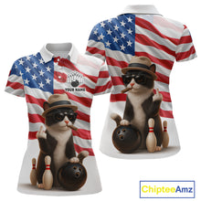 Load image into Gallery viewer, Custom US Flag Funny Cat Bowling Jersey for Women Bowling Uniform Bowling Team Shirts HNT127