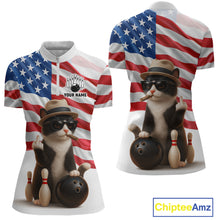 Load image into Gallery viewer, Custom US Flag Funny Cat Bowling Jersey for Women Bowling Uniform Bowling Team Shirts HNT127