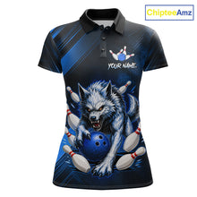 Load image into Gallery viewer, Wolf Bowling Shirts for Women Custom Blue Wolf Bowling Team Jersey Bowling League HNT284