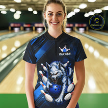Load image into Gallery viewer, Wolf Bowling Shirts for Women Custom Blue Wolf Bowling Team Jersey Bowling League HNT284