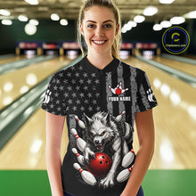 Load image into Gallery viewer, US Flag Wolf Bowling Shirts for Women Custom Wolf Bowling Team Jersey Bowling League HNT285