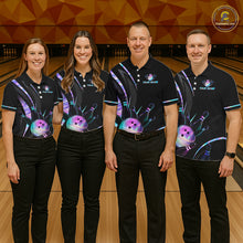 Load image into Gallery viewer, Custom Black and Holographic Bowling Jersey for Men Bowling Team Shirts Bowling League HNT395