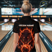Load image into Gallery viewer, Person wearing a black t-shirt with fiery panther design and 'TEAM NAME' text in a bowling alley.
