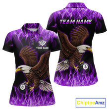 Load image into Gallery viewer, Custom Purple Flame Eagle 8 Ball Billiard Shirts for Women Billiard League Billiard Team Shirts NNT107