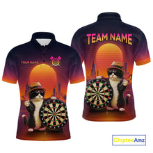 Load image into Gallery viewer, Funny Cat Retro Dart Shirts For Men Custom Dart Board Shirts Polo &amp; 1/4 Zip Dart Jersey Team NNT124