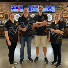Load image into Gallery viewer, Black and Gold Dartboard Custom Dart Shirts For Women Polo &amp; 1/4 Zip Dart Jersey Team NNT122