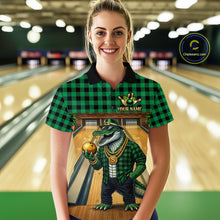 Load image into Gallery viewer, Custom Green Alligator Bowling Jersey for Women Bowling Uniform Polo &amp; 1/4 Zip Bowling Team Shirts HNT230