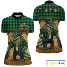 Load image into Gallery viewer, Custom Green Alligator Bowling Jersey for Women Bowling Uniform Polo &amp; 1/4 Zip Bowling Team Shirts HNT230