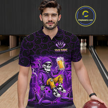 Load image into Gallery viewer, Custom Purple Funny Beer Skull Bowling Shirt for Men Bowling Team Jersey Bowling League HNT297