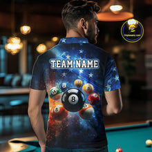 Load image into Gallery viewer, Person wearing a shirt with pool ball design and 'Team Name' text in a bar setting.