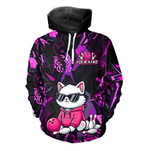 Load image into Gallery viewer, Custom Funny Cat Bowling Bowling Hoodie for Women Bowling Team Hoodie HNT194