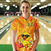 Load image into Gallery viewer, Custom Yellow Funny Duck Bowling Jersey for Women Bowling Uniform Polo &amp; 1/4 Zip Bowling Team Shirts HNT236