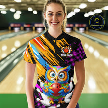 Load image into Gallery viewer, Custom Funny Colorful Owl Bowling Jersey for Women Bowling Uniform Polo &amp; 1/4 Zip Bowling Team Shirts HNT237