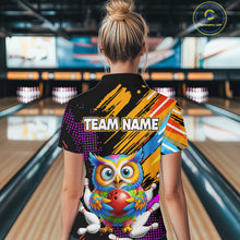 Load image into Gallery viewer, Custom Funny Colorful Owl Bowling Jersey for Women Bowling Uniform Polo &amp; 1/4 Zip Bowling Team Shirts HNT237