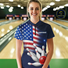 Load image into Gallery viewer, Custom US Flag Galaxy Bowling Jersey for Women Bowling Team Shirts Bowling Polo &amp; 1/4 Zip HNT169