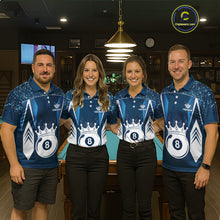 Load image into Gallery viewer, Navy Blue 8 Ball Crown Billiard Shirts for Women Custom Billiard League Team Shirts Polo &amp; 1/4 Zip NNT102