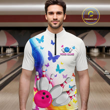 Load image into Gallery viewer, Custom Colorful Butterfly Bowling Jersey for Men Bowling Team Shirts Bowling League Polo &amp; 1/4 Zip HNT173