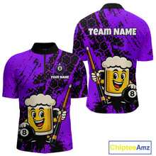 Load image into Gallery viewer, Custom Funny Purple Beer 8 Ball Pool Billiard Shirt for Men Polo &amp; 1/4 Zip, Billiard Team Jerseys NNT147