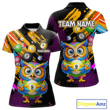 Load image into Gallery viewer, Custom Funny Colorful Owl 9 Ball Pool Billiard Shirt for Women Billiard Team Jersey Polo &amp; 1/4 Zip NNT156