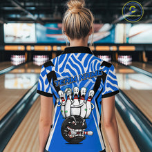 Load image into Gallery viewer, Custom Blue Funny Bowling Jersey for Women Bowling Team Shirts Bowling League Polo &amp; 1/4 Zip HNT155