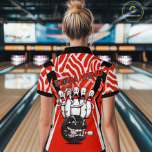 Load image into Gallery viewer, Custom Red Funny Bowling Jersey for Women Bowling Team Shirts Bowling League Polo &amp; 1/4 Zip HNT155