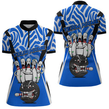 Load image into Gallery viewer, Custom Blue Funny Bowling Jersey for Women Bowling Team Shirts Bowling League Polo &amp; 1/4 Zip HNT155