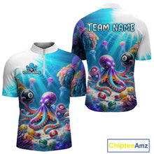Load image into Gallery viewer, Colorful octopus-themed shirt with pool balls and underwater design, featuring 'Chiptee Amz' branding.