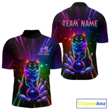 Load image into Gallery viewer, Custom Funny Cat Neon Colorful Bowling Jersey for Men Bowling Uniform Bowling Team Shirts HNT281