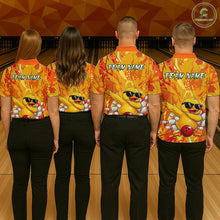 Load image into Gallery viewer, Four people wearing matching bowling shirts with a duck graphic and 'Team Name' text in a bowling alley.