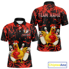 Load image into Gallery viewer, Custom Red Funny Chicken Bowling Jersey for Men Bowling Uniform Bowling Team Shirts HNT282