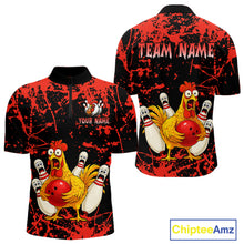 Load image into Gallery viewer, Custom Red Funny Chicken Bowling Jersey for Men Bowling Uniform Bowling Team Shirts HNT282