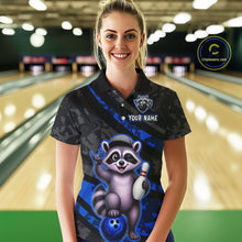 Load image into Gallery viewer, Custom Blue Funny Raccoon Bowling Jersey for Women Bowling Team Shirts Bowling League HNT389