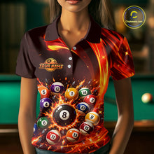 Load image into Gallery viewer, Person wearing a polo shirt with billiard ball design and 'Your Name' logo.