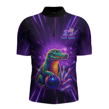 Load image into Gallery viewer, Custom Funny Crocodile Neon Bowling Shirt Alligator Bowling Jersey for Men Polo &amp; 1/4 Zip HNT208