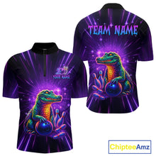 Load image into Gallery viewer, Custom Funny Crocodile Neon Bowling Shirt Alligator Bowling Jersey for Men Polo &amp; 1/4 Zip HNT208