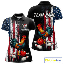 Load image into Gallery viewer, American Flag Rooster Bowling Jersey for Women Bowling Team Shirts Bowling Polo &amp; 1/4 Zip HNT253