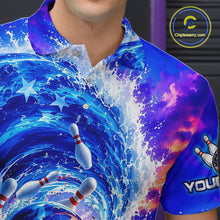 Load image into Gallery viewer, Custom American Wave Patriotic Bowling Jersey for Men Unisex Bowling Team Shirts Polo &amp; 1/4 Zip HNT343
