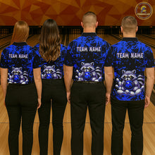 Load image into Gallery viewer, Custom Blue Raccoon Bowling Jersey for Women Bowling Uniform Polo &amp; 1/4 Zip Bowling Team Shirts HNT224