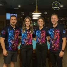 Load image into Gallery viewer, Four people wearing matching polo shirts with a colorful tiger design in a bar setting.