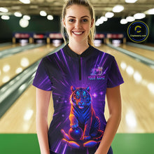 Load image into Gallery viewer, Custom Neon Tiger Bowling Jersey for Women Bowling Team Shirts Bowling League Polo &amp; 1/4 Zip HNT154