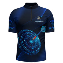 Load image into Gallery viewer, Custom Neon Blue Cyber Dartboard Darts Shirt for Men Darts Team Jerseys Polo &amp; 1/4 Zip NNT132