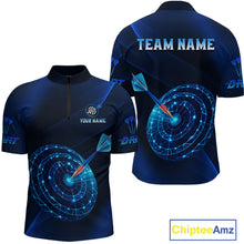 Load image into Gallery viewer, Custom Neon Blue Cyber Dartboard Darts Shirt for Men Darts Team Jerseys Polo &amp; 1/4 Zip NNT132