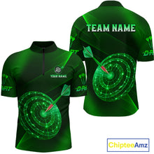 Load image into Gallery viewer, Custom Neon Green Cyber Dartboard Darts Shirt for Men Darts Team Jerseys Polo &amp; 1/4 Zip NNT132