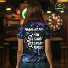 Load image into Gallery viewer, Turquoise-Purple Pattern Aim Shoot Swear Repeat Darts Team Jerseys Dart Shirts For Women NNT168