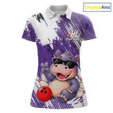 Load image into Gallery viewer, Custom Funny Hippo Bowling Team Shirts Bowling Shirt for Women Bowling League Polo &amp;1/4 Zip HNT348