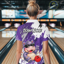 Load image into Gallery viewer, Custom Funny Hippo Bowling Team Shirts Bowling Shirt for Women Bowling League Polo &amp;1/4 Zip HNT348