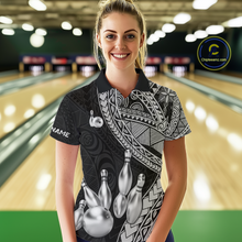 Load image into Gallery viewer, Black and White Tribal Pattern Bowling Jersey for Women Bowling Uniform Bowling Team Shirts HNT225