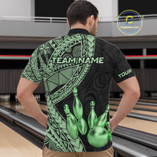 Load image into Gallery viewer, Black and Green Tribal Pattern Bowling Jersey for Men Bowling Uniform Bowling Team Shirts HNT225